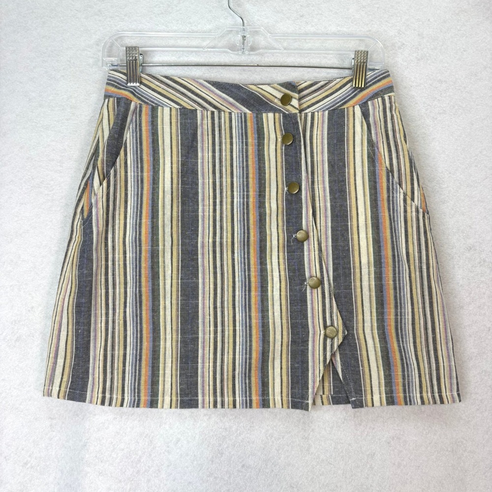 Altar'd State Multicolor Striped Button Front Mini Skirt Women Size M Boho Artsy